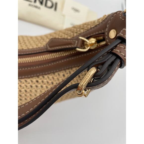 NEW FENDI FF FENDIGRAPHY SUMMER RAFFIA LEATHER SMALL HOBO BROWN LEATHER BAG NWT! - Picture 12 of 15